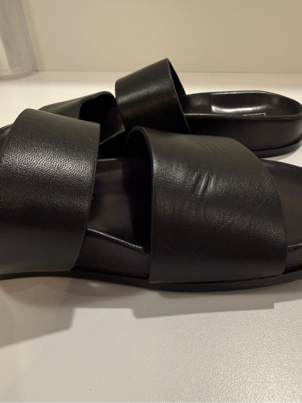 re-soul Black Double-Strap Slide Sandals - Italian Leather - Size 36 - Picture 7 of 9